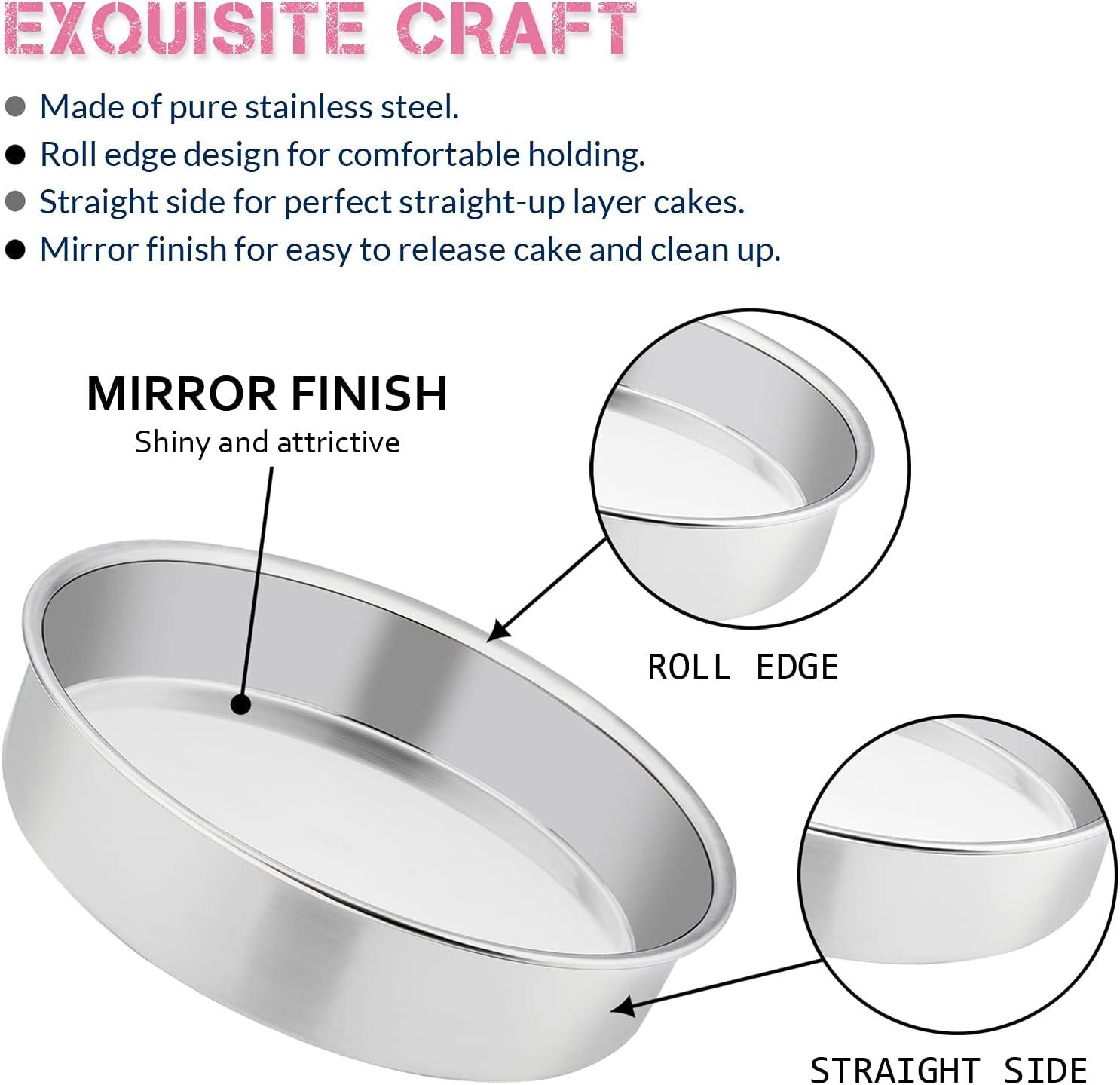 8 inch Cake Pan Set of 3, VeSteel Stainless Steel Round Layer Cake Baking Pans, Non-Toxic & Healthy, Mirror Finish & Dishwasher Safe