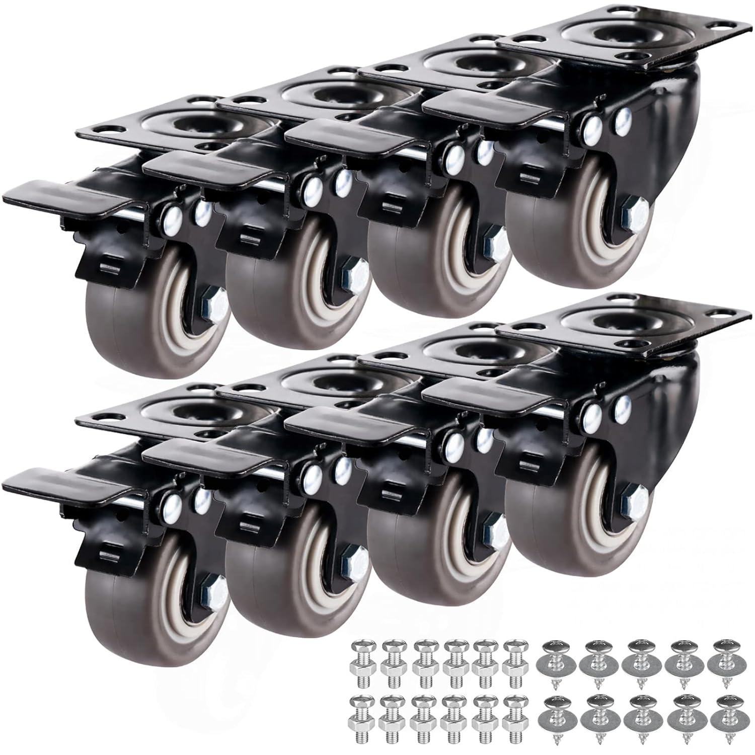 2" Black Heavy-Duty Industrial Caster Wheels Set of 8