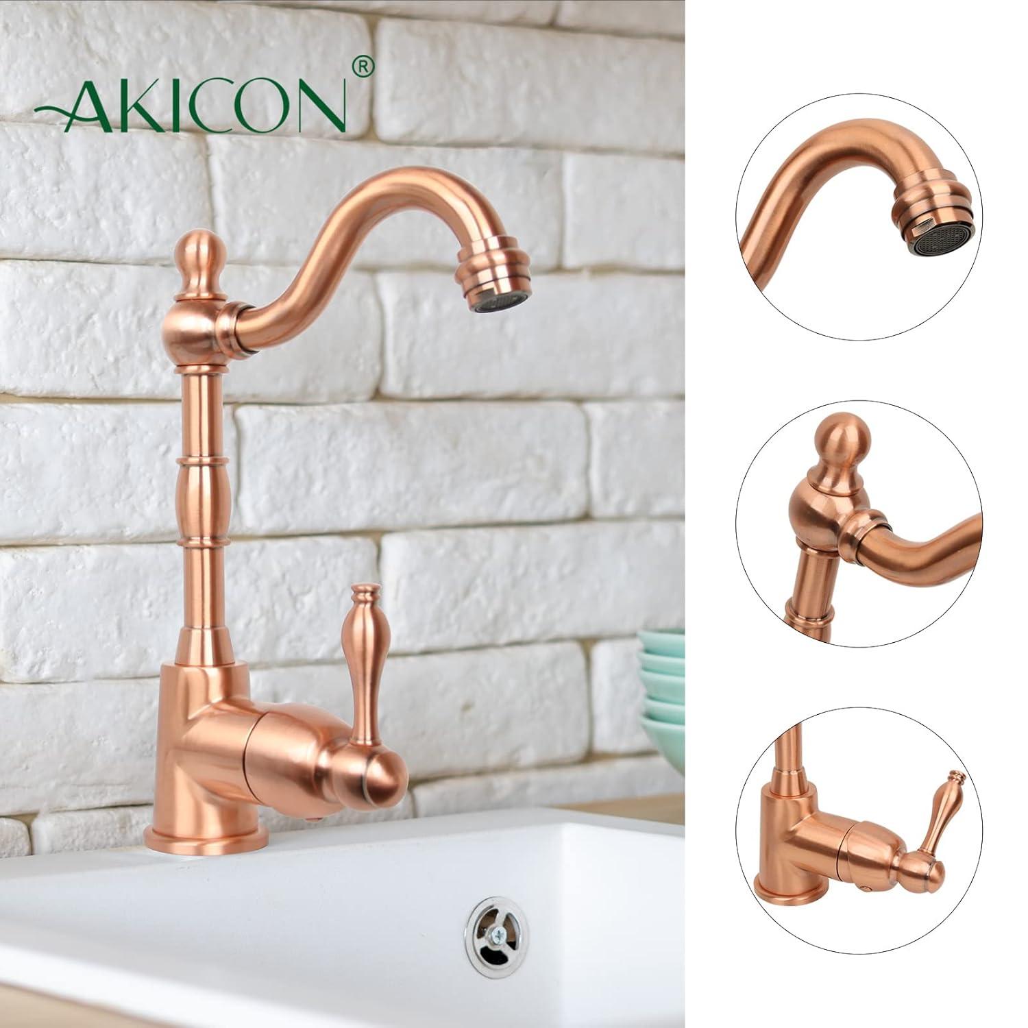 Akicon One-Handle Widespread Kitchen Bar Faucet (Copper)
