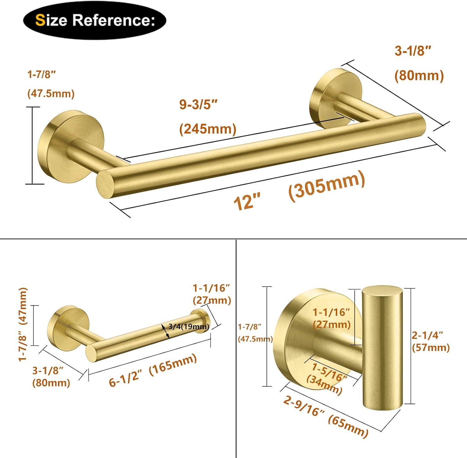 Brushed Gold Stainless Steel 3-Piece Bathroom Hardware Set