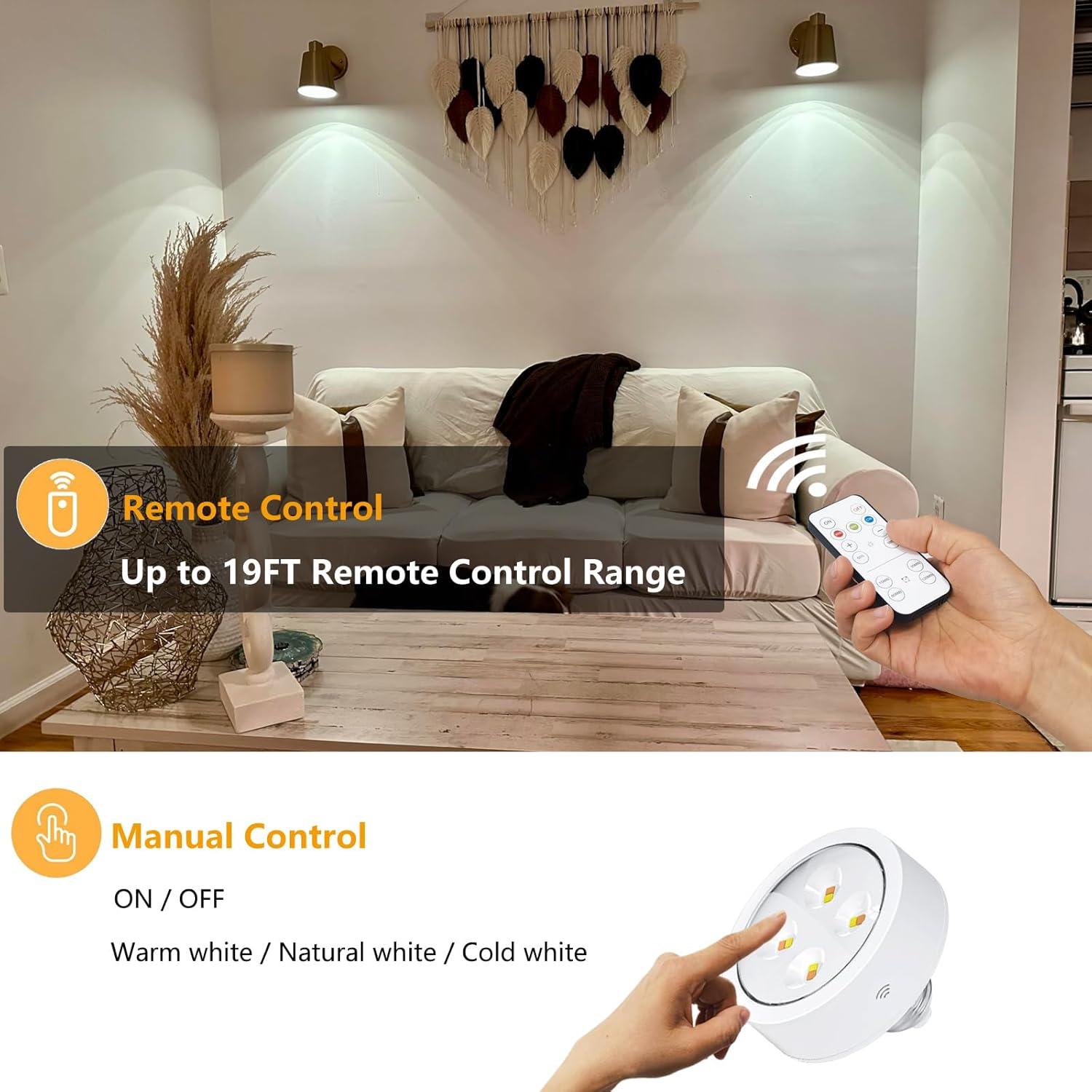 Battery Operated Wall Sconce Set of Two, Modern with Remote Control Dimmable Wall Lighting Indoor