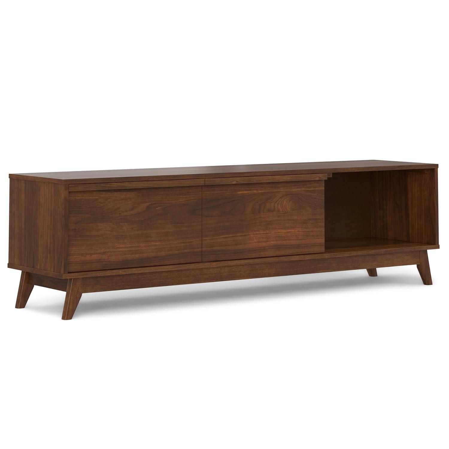 Simpli Home Lennon 72"W Solid Wood Mid-Century Modern Low TV Stand for TVs up to 80" with Storage