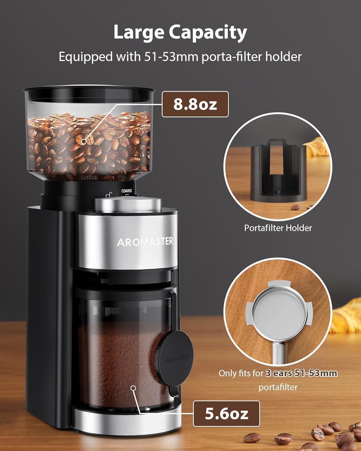 Aromaster Burr Coffee Grinder, Coffee Bean Grinder with 25 Grind Setting