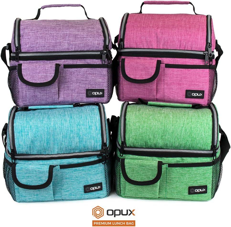 OPUX Insulated Dual Compartment Lunch Bag, Leakproof Soft Cooler Box Women Men Adult, Reusable Tote Pail Kids Boys Girls School (Heather Sea Blue)