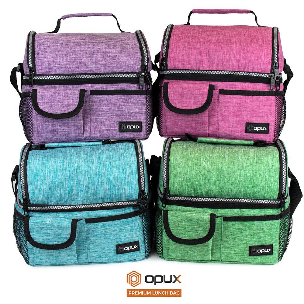 OPUX Insulated Dual Compartment Lunch Bag, Leakproof Soft Cooler Box Women Men Adult, Reusable Tote Pail Kids Boys Girls School (Heather Sea Blue)