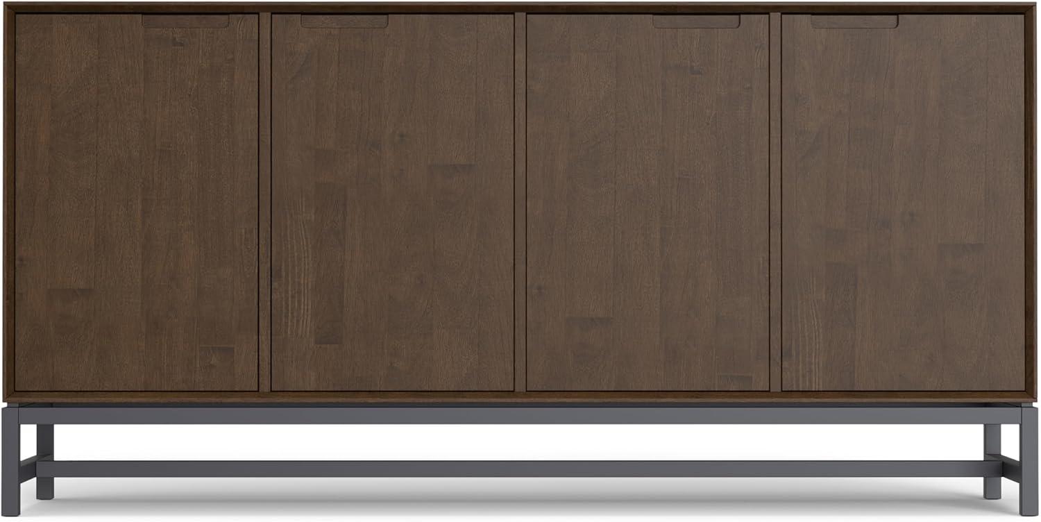 Simpli Home Banting SOLID HARDWOOD and Metal 72 inch x 18 inch Rectangle Modern Industrial 4 Door Sideboard Buffet in Walnut Brown