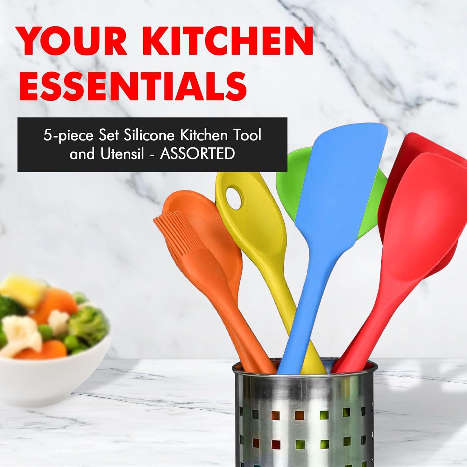 Premium Silicone  Tool and Utensil Set, 5 Piece Set, Assorted