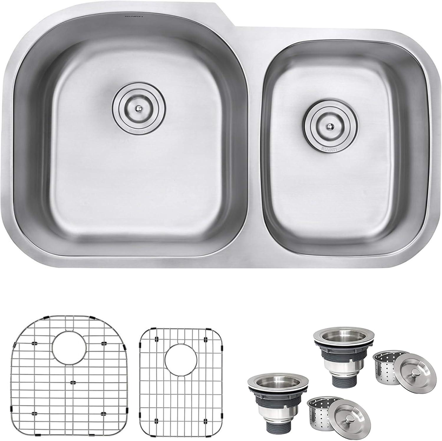 Ruvati 34-Inch Stainless Steel Double Bowl Undermount Kitchen Sink