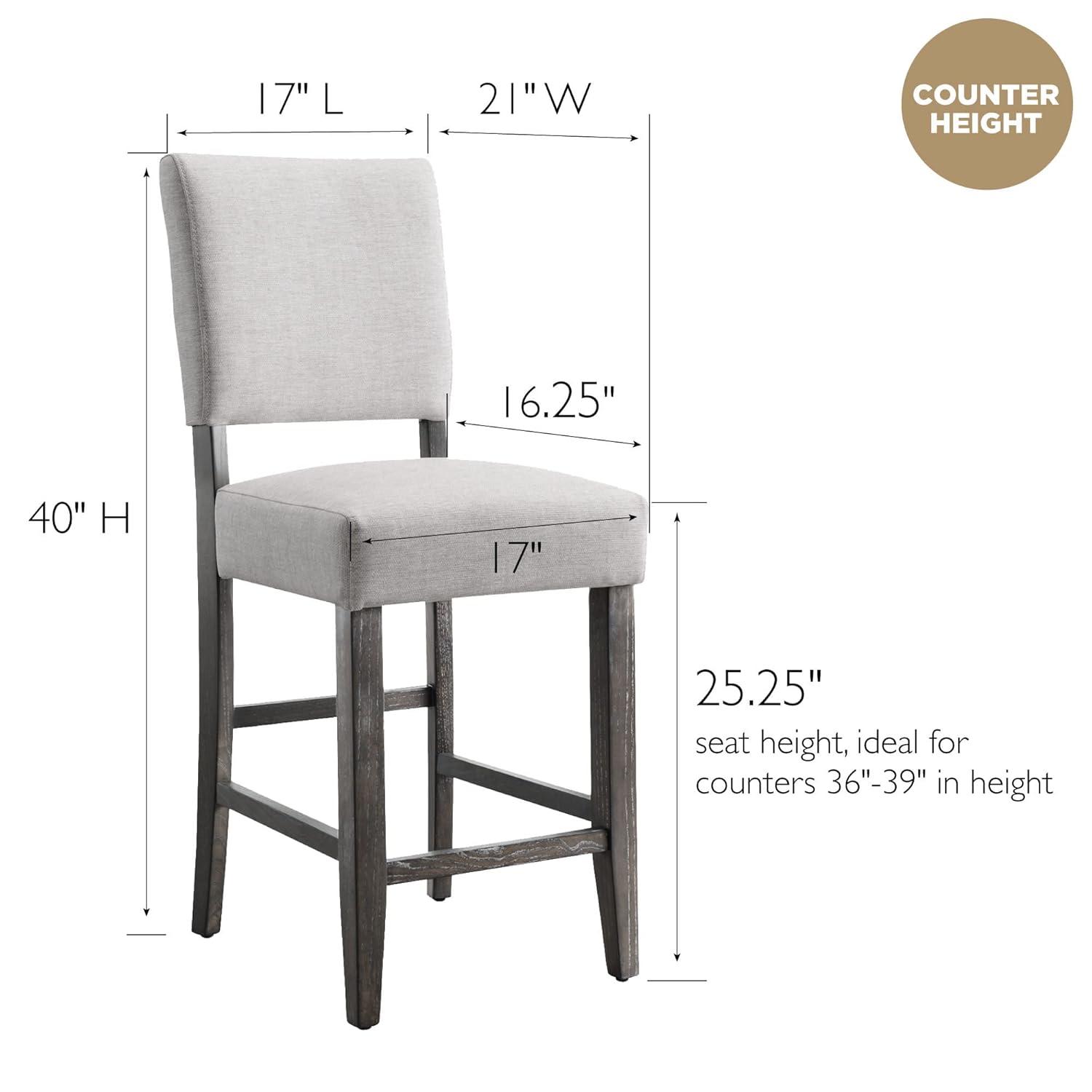 Set of 2 Counter Height Barstools Gray - Leick Home: Upholstered Linen, Padded Back, Wood Frame