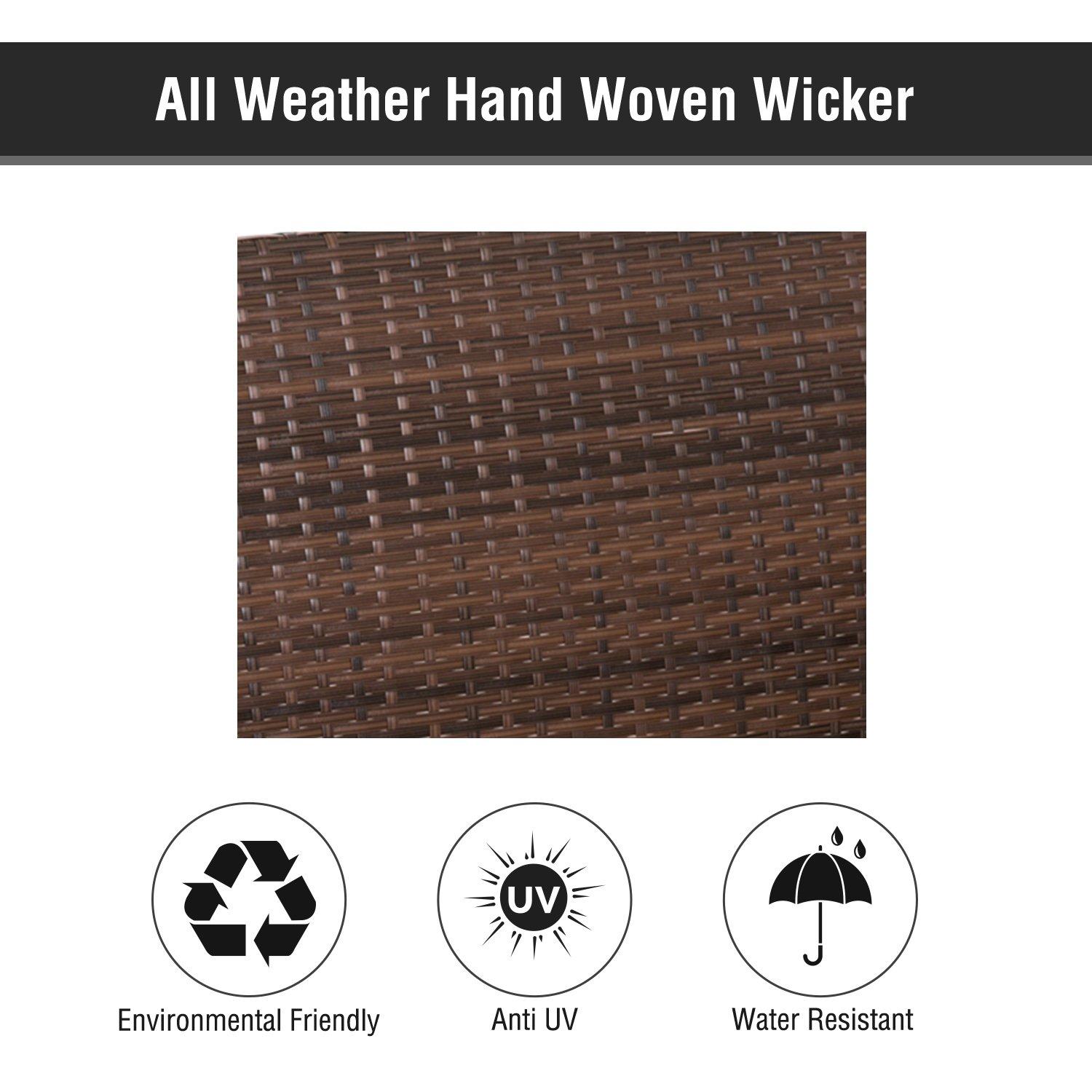 Outsunny 2 Person Wicker Hanging Swing Bench, Front Porch Swing Outdoor Chair with Cushions for Backyard, Garden, Brown