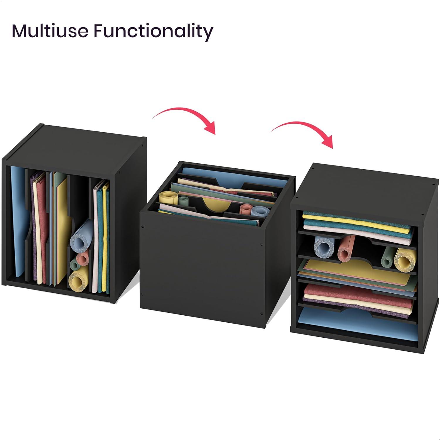 Ballucci 5-Tier Paper Organizer, File Holder, Mail Sorter, Wood Stackable Letter Tray, Gray