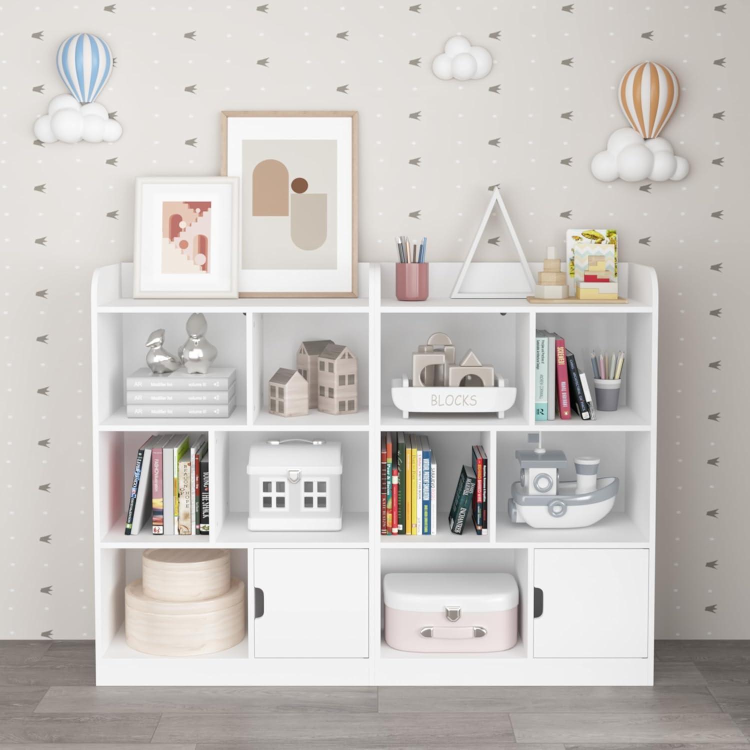 Kids Bookcase, Bookshelf with 6 Compartments, Shelves and Cube Organizer, for Bedroom Living Room Office Closet School in White