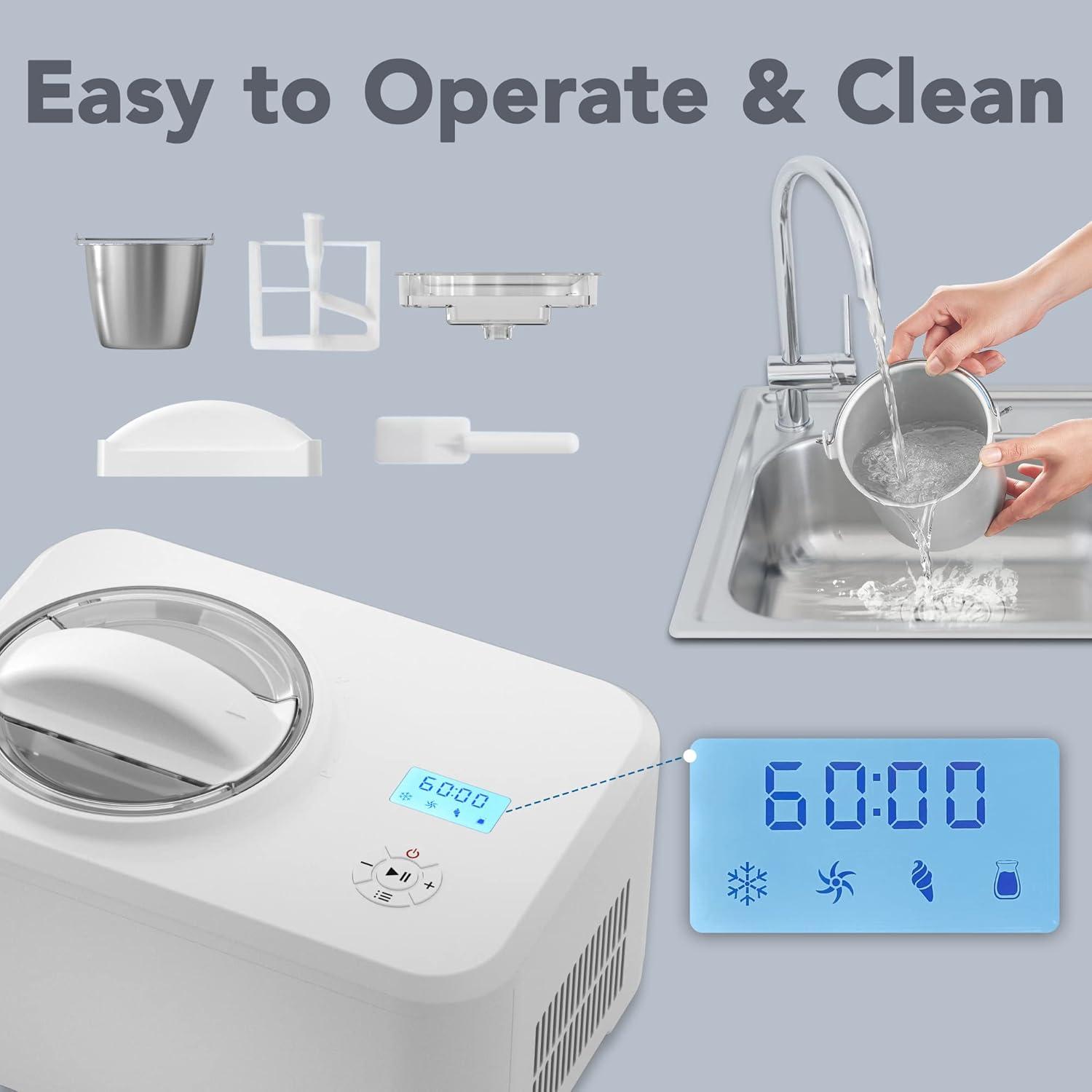 COWSAR 1.5 Quart Ice Cream Maker Machine with Built-in Compressor, Fully Automatic and No Pre-freezing, Frozen Yogurt, Keep-cooling and Timer