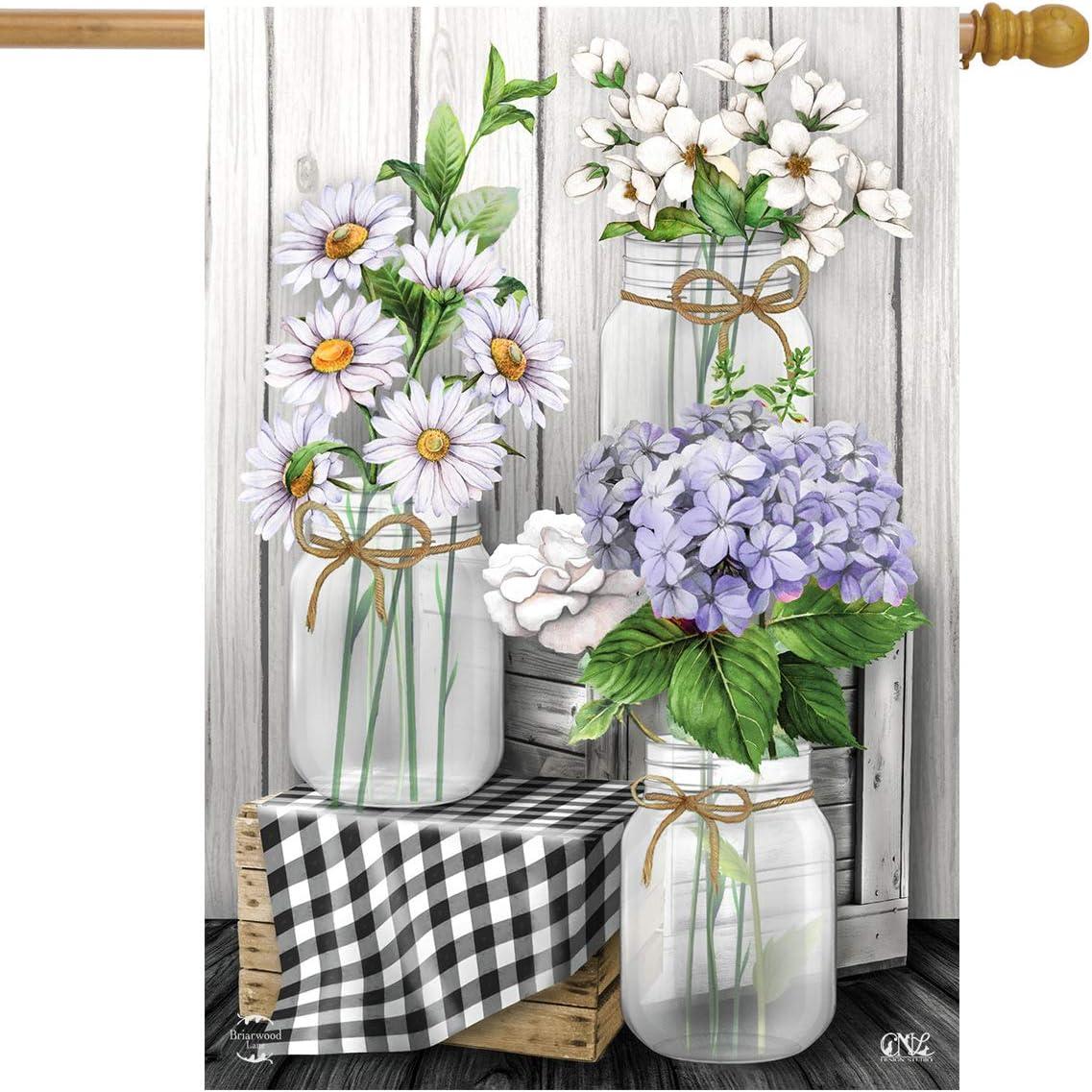 Checkered Mason Jars Spring House Flag Daisies Floral 28" x 40" Briarwood Lane