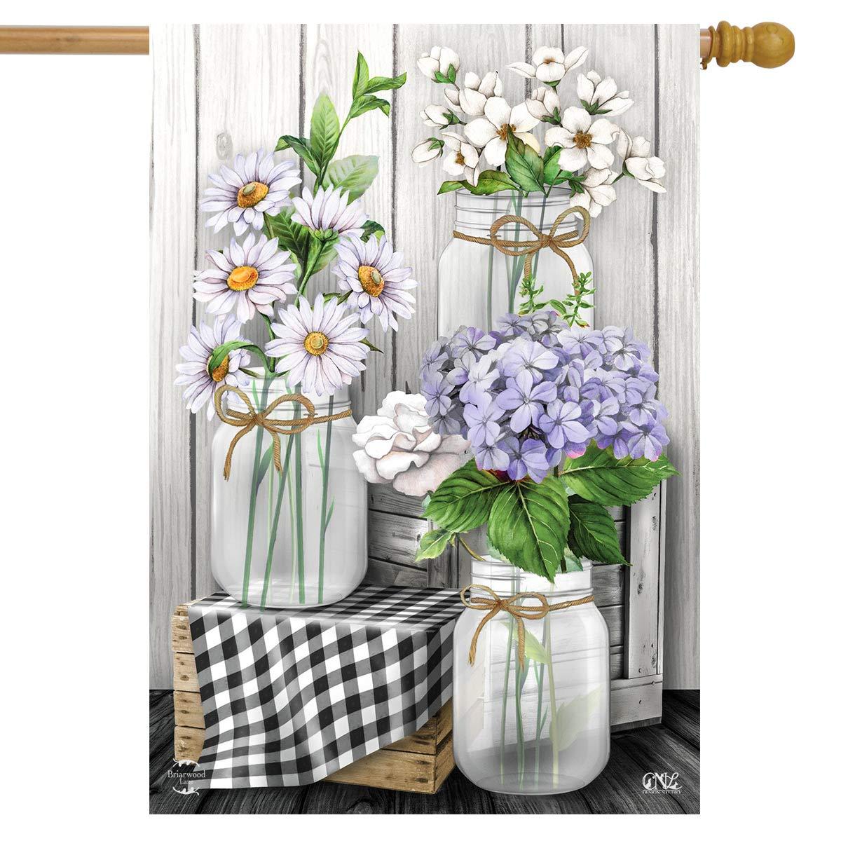 Checkered Mason Jars Spring House Flag Daisies Floral 28" x 40" Briarwood Lane