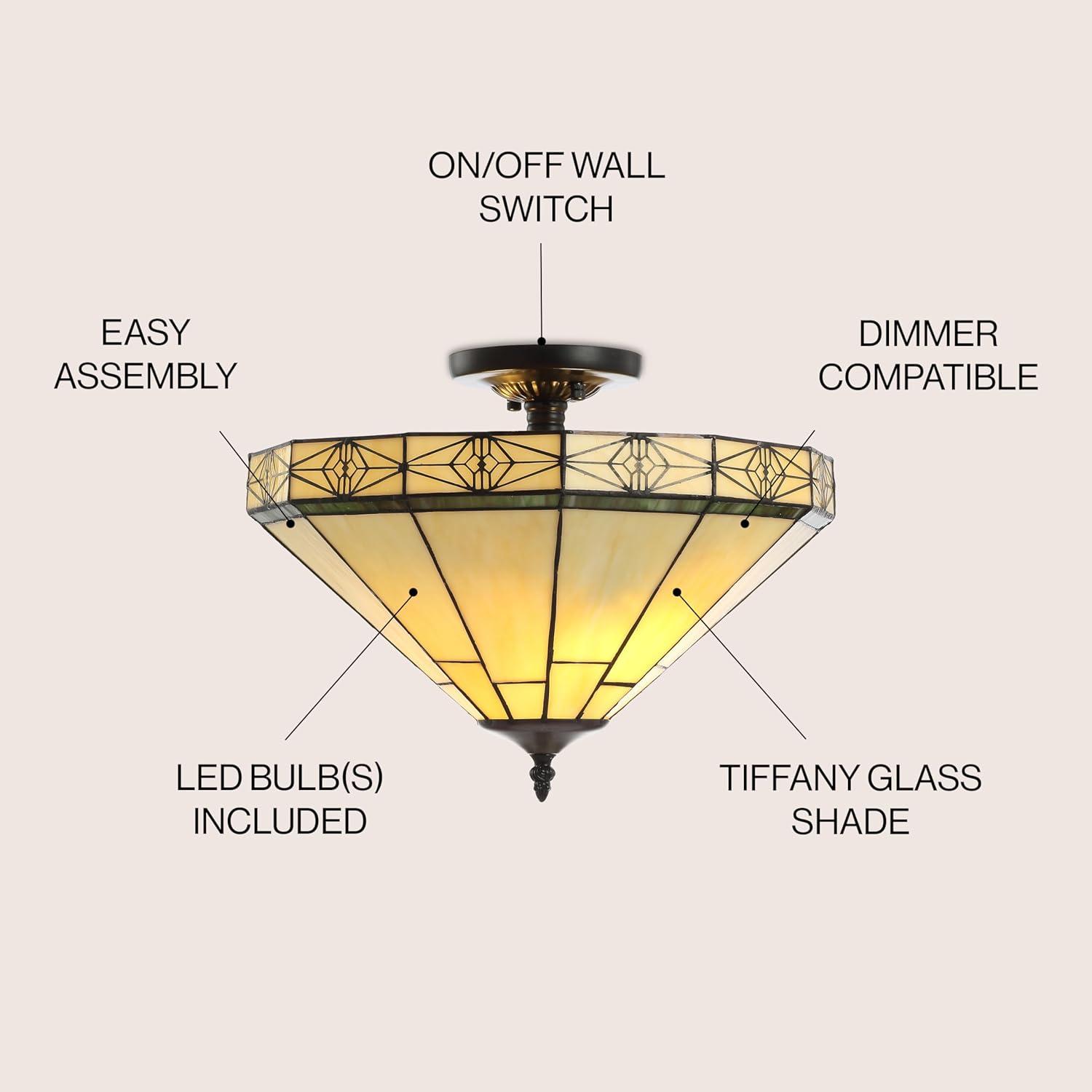 JONATHAN Y Jasmine Tiffany-Style Glass/Metal LED Semi-Flush Mount