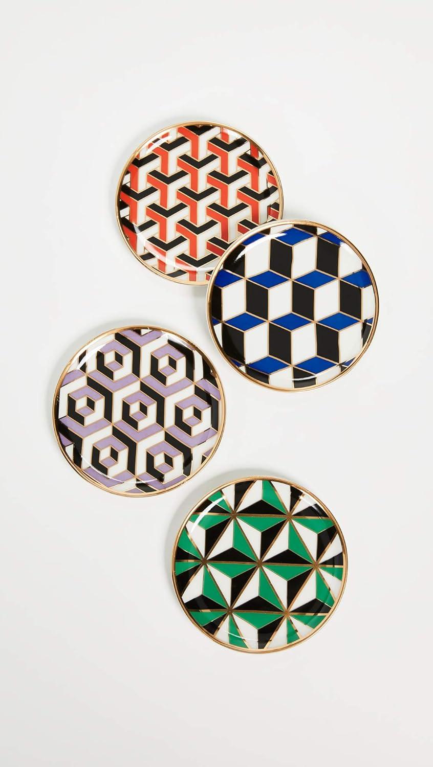 Versailles Multicolor Ceramic Geometric Coaster Set