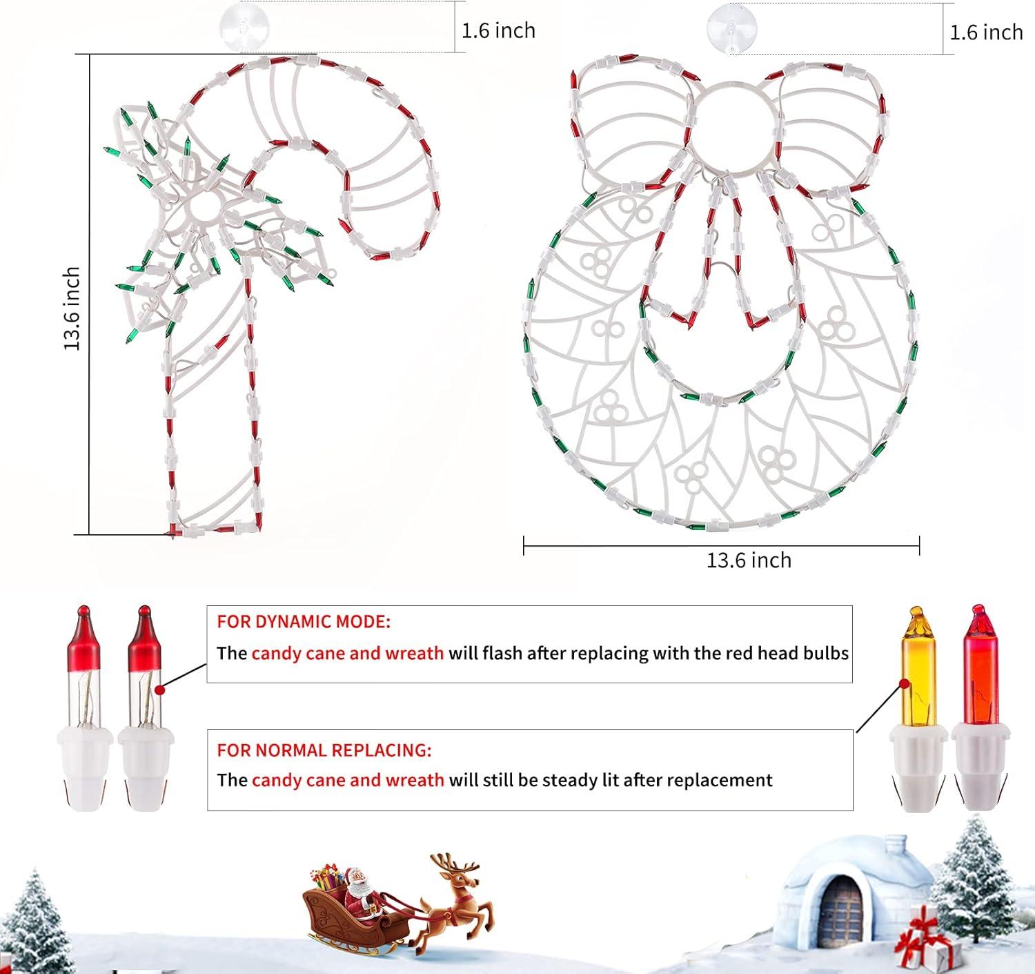 Christmas Window Silhouette Lights Decorations - Pack of 4 Sign Colour Lighted Wreath, Candy Cane, Bell, and Angel for Holiday Indoor Wall Door Glass Decor