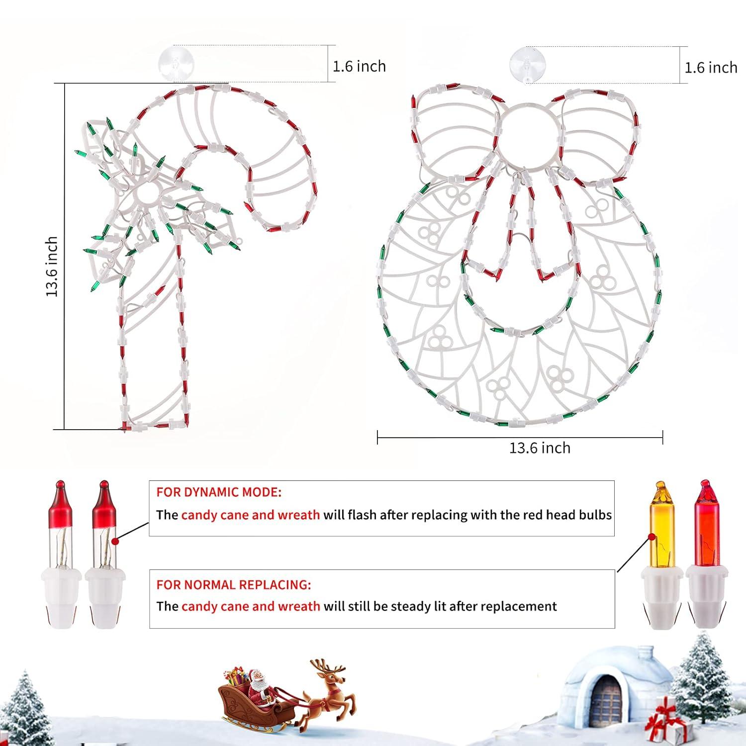 Christmas Window Silhouette Lights Decorations - Pack of 4 Sign Colour Lighted Wreath, Candy Cane, Bell, and Angel for Holiday Indoor Wall Door Glass Decor