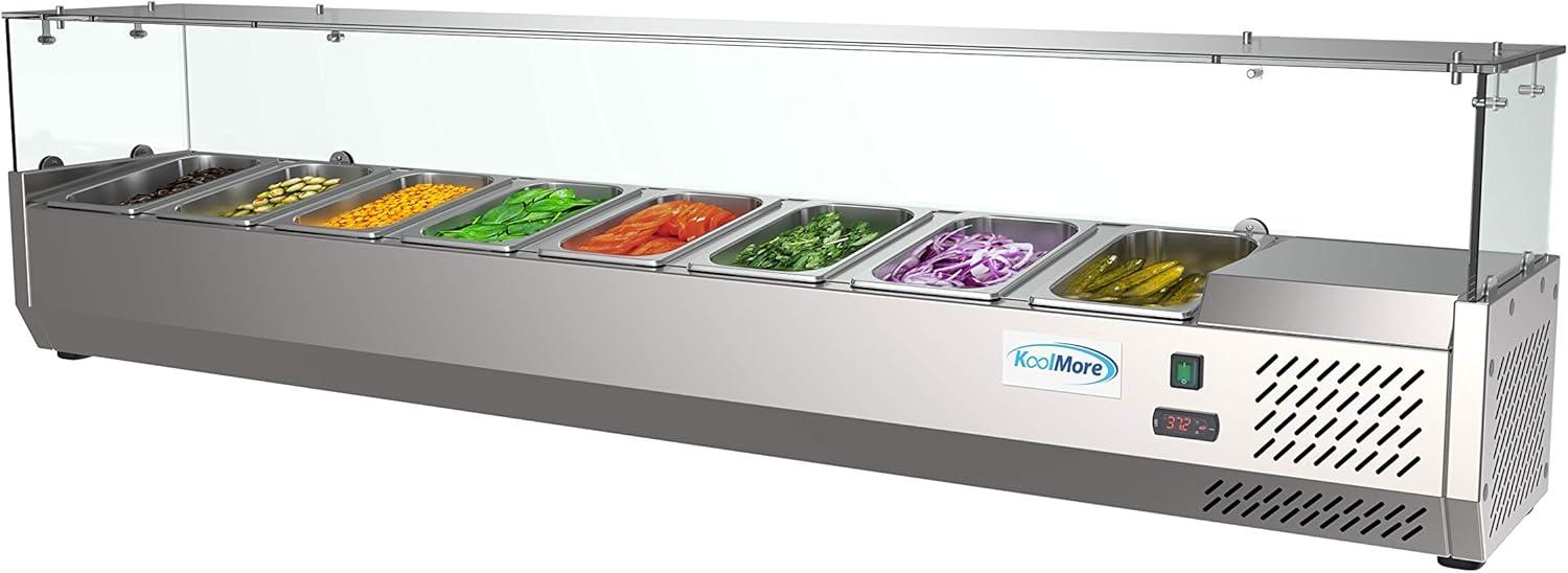 KoolMore 71 in. Eight Pan Refrigerated Countertop Condiment Prep Station