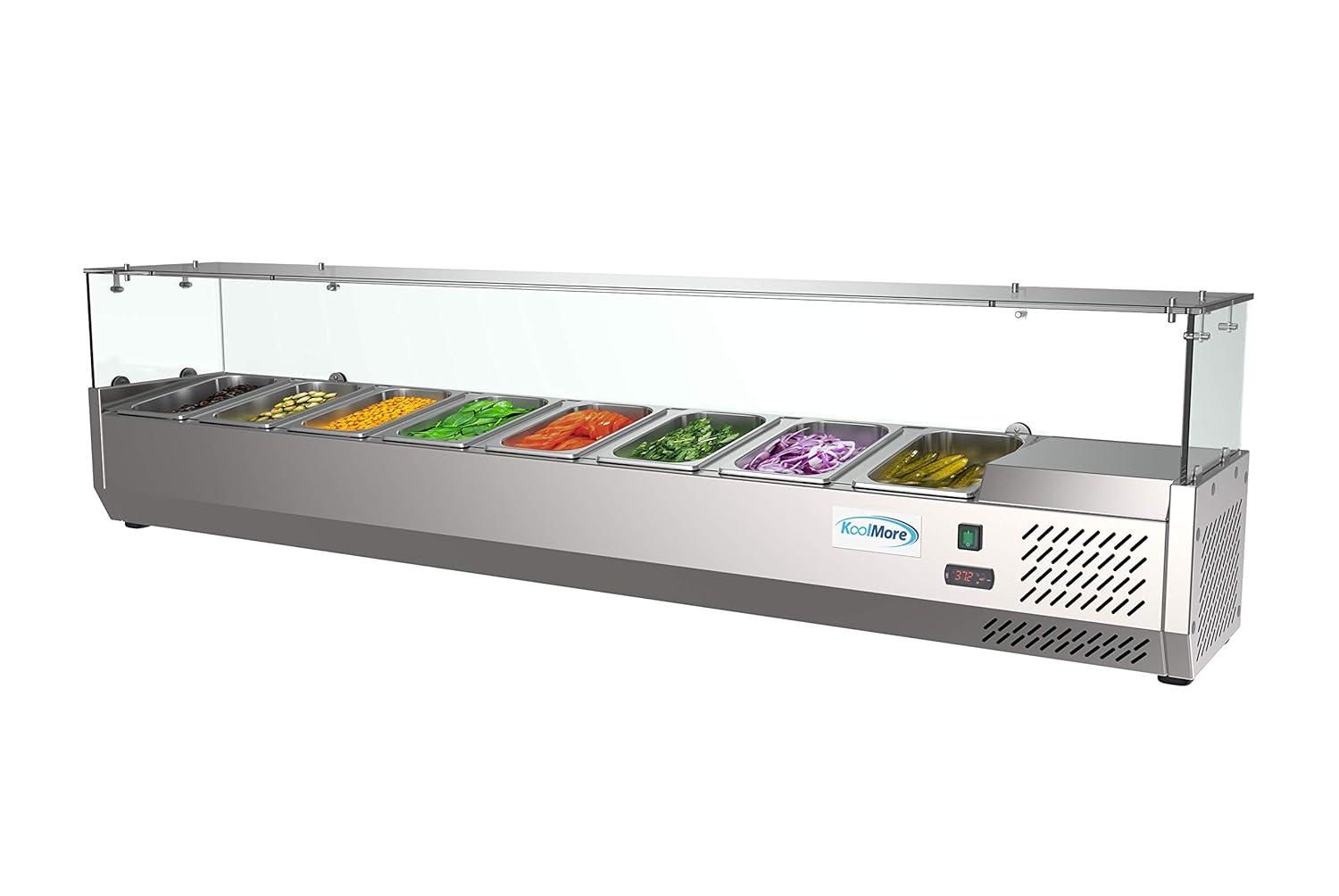 KoolMore 71 in. Eight Pan Refrigerated Countertop Condiment Prep Station