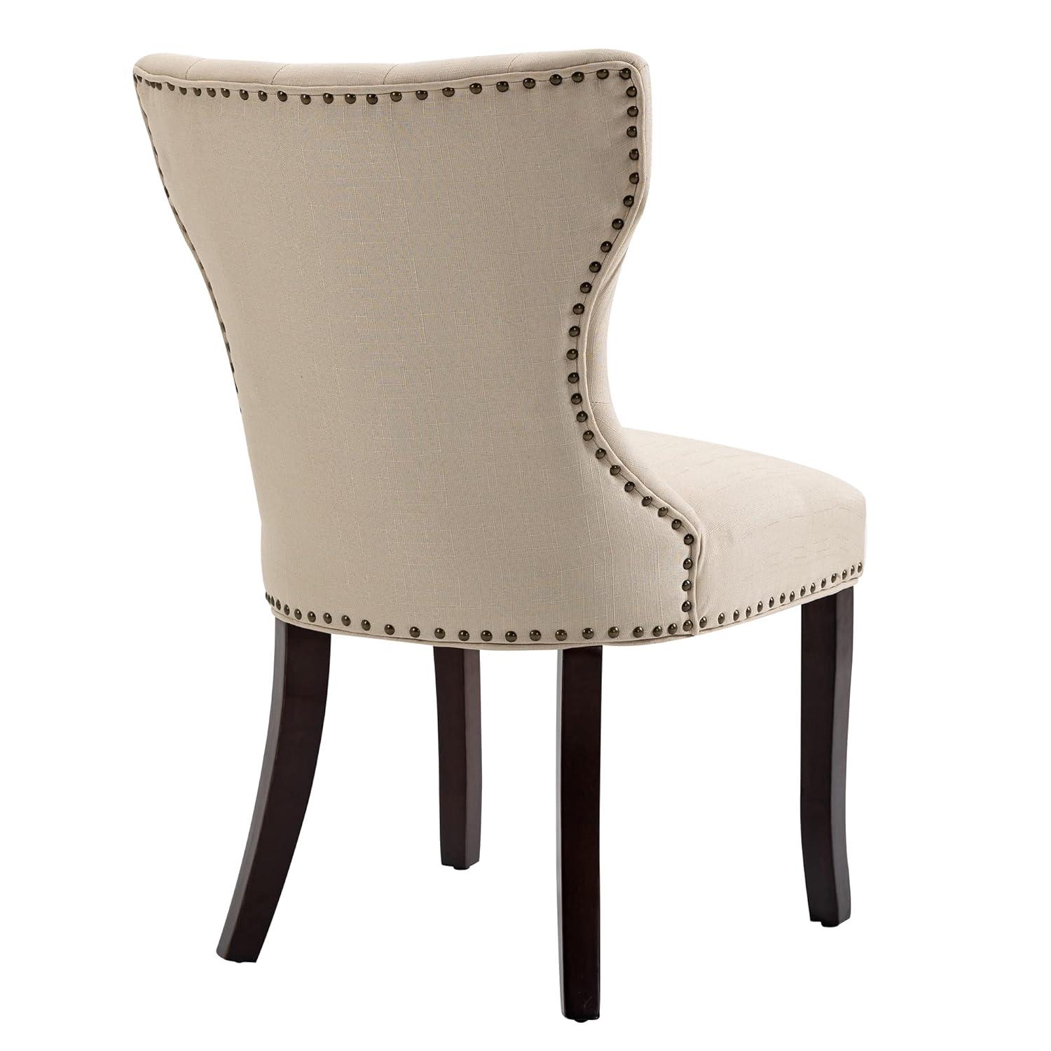 DAGONHIL Fabric Dining Chairs Set of 2, Tufted Dining Room Chairs,Upholstered Solid Wood Accent Chairs with Nail Heads and Buttons for Living Room, Beige