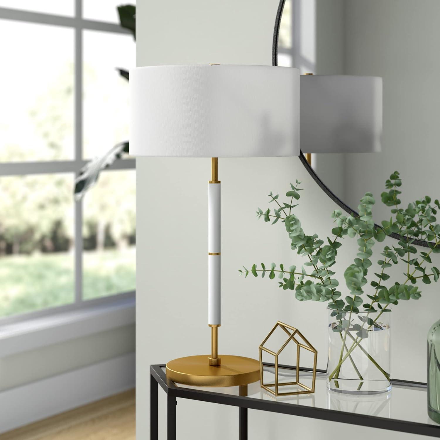 Matte White and Brass 25" 2-Light Table Lamp with Linen Shade