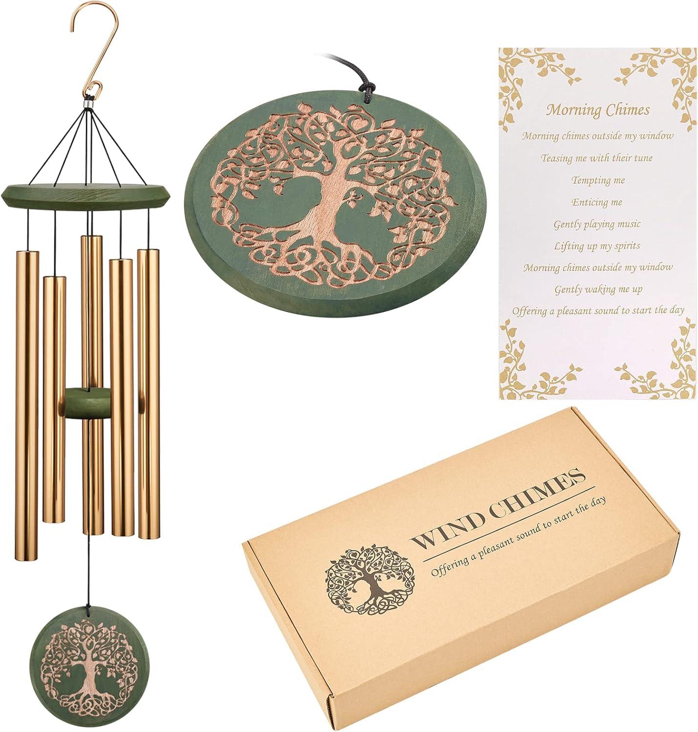 Wind Chimes for Outside Engraved Tree of Life 36 Large Deep Tone Wind Chime, Memorial Sympathy Gift Wind Chimes for Loved One Or Home Garden Patio Backyard Hanging Decor, Gold.