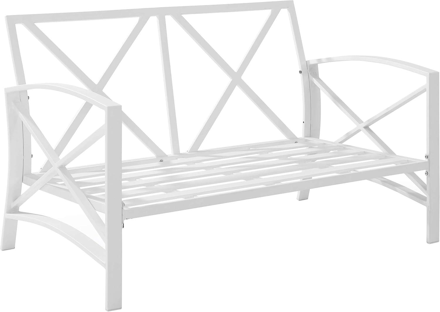 Gray and White Steel Outdoor Loveseat with Cushions