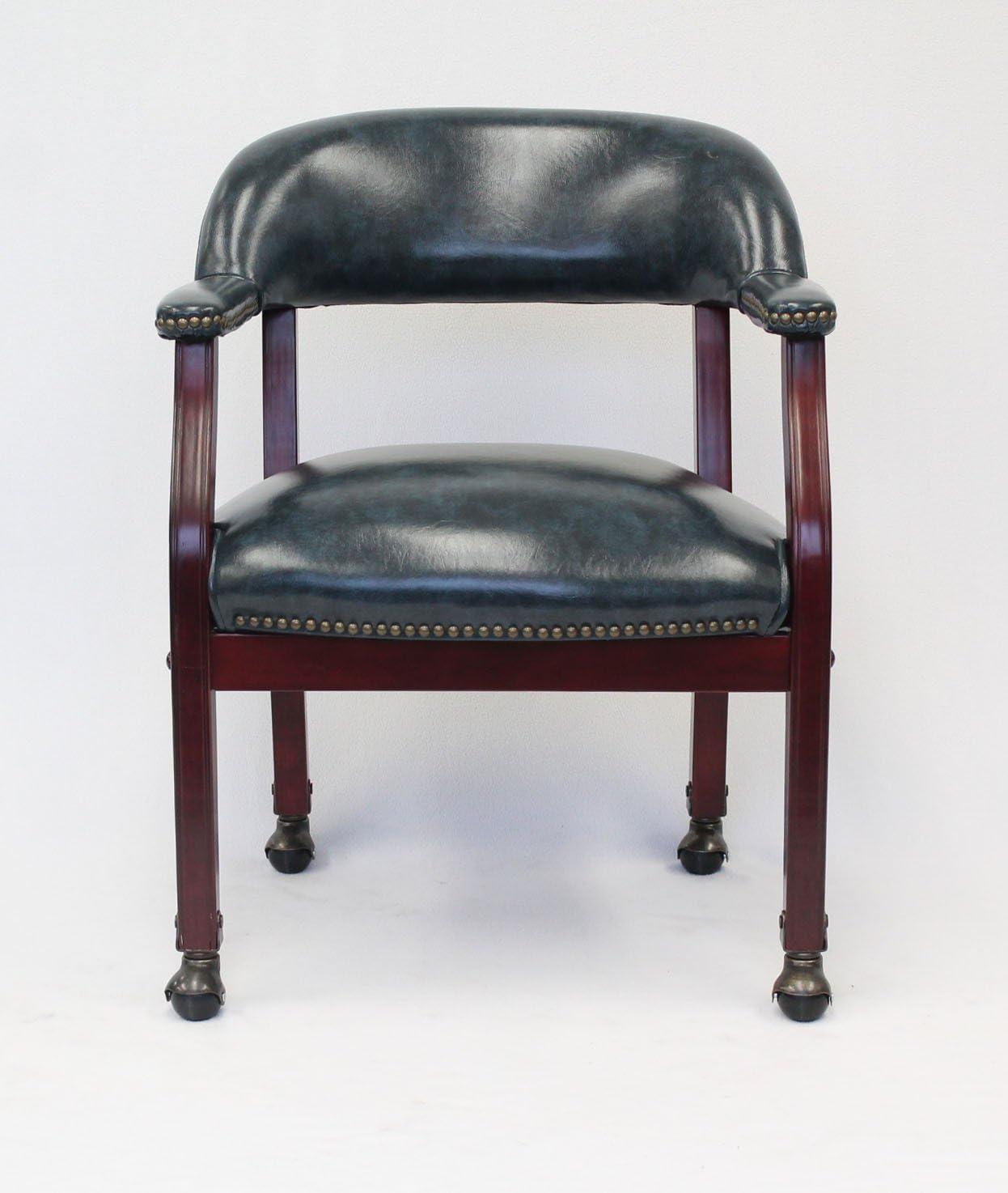 Captain's Chair with Casters Blue - Boss Office Products: Vinyl Upholstery, Fixed Height, Nailhead Trim