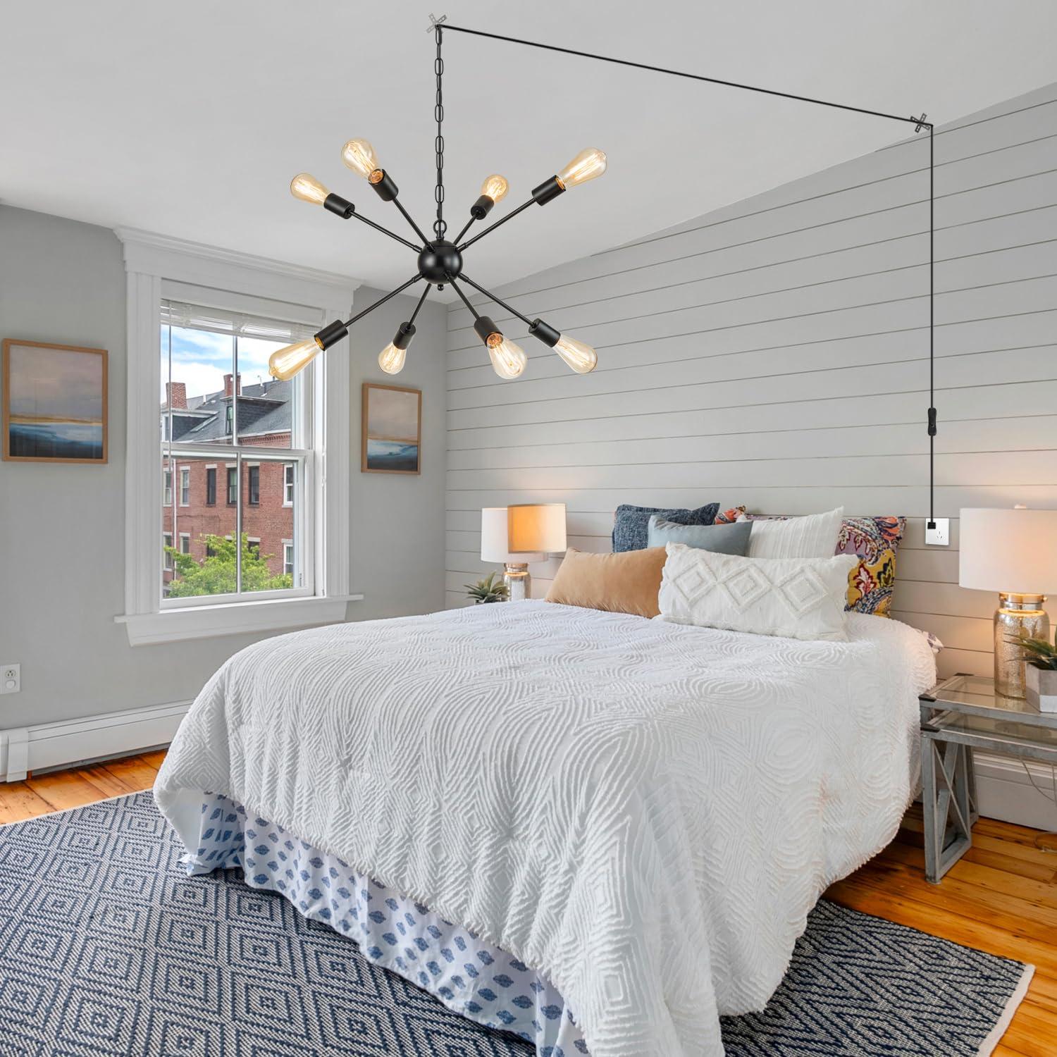 SineRise Sputnik Chandeliers Black, 8 Lights Modern Sputnik Lighting Fixture with Adjustable Height for Dining Room, Living Room, Kitchen, Bedroom and Hallway