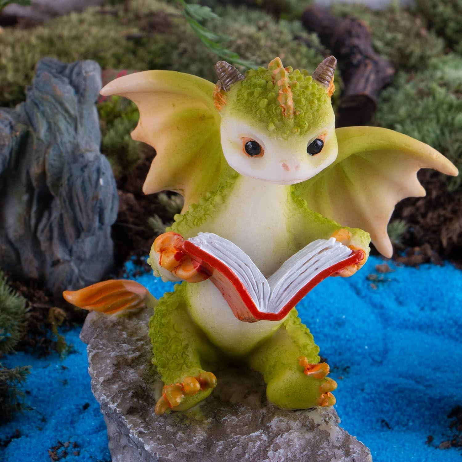 Dragon Figurine Ornament Design Accessories Desktop (Dragon Reading On a Stone)