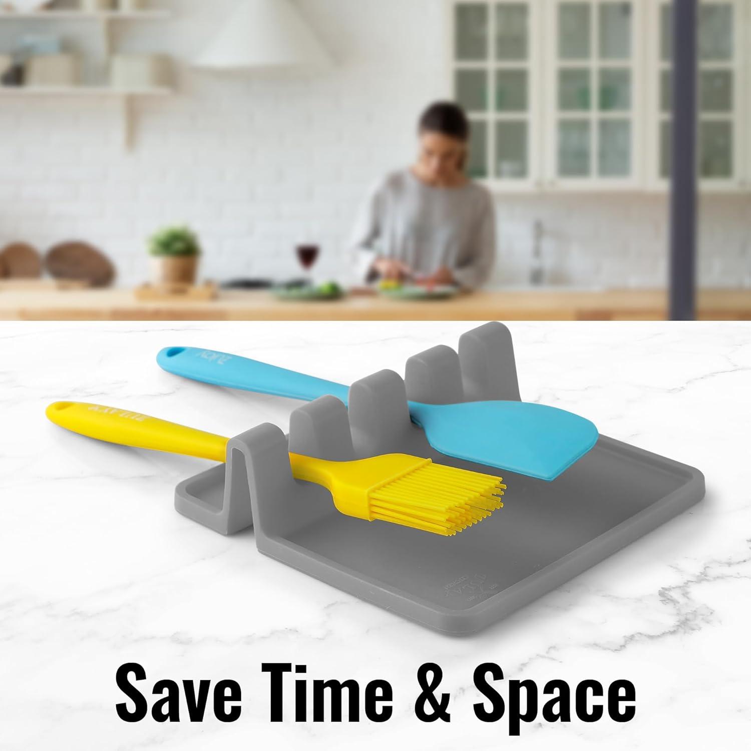 Zulay Silicone Utensil Rest with Drip Pad for Multiple Utensils BPA-Free Stove Top - Gray