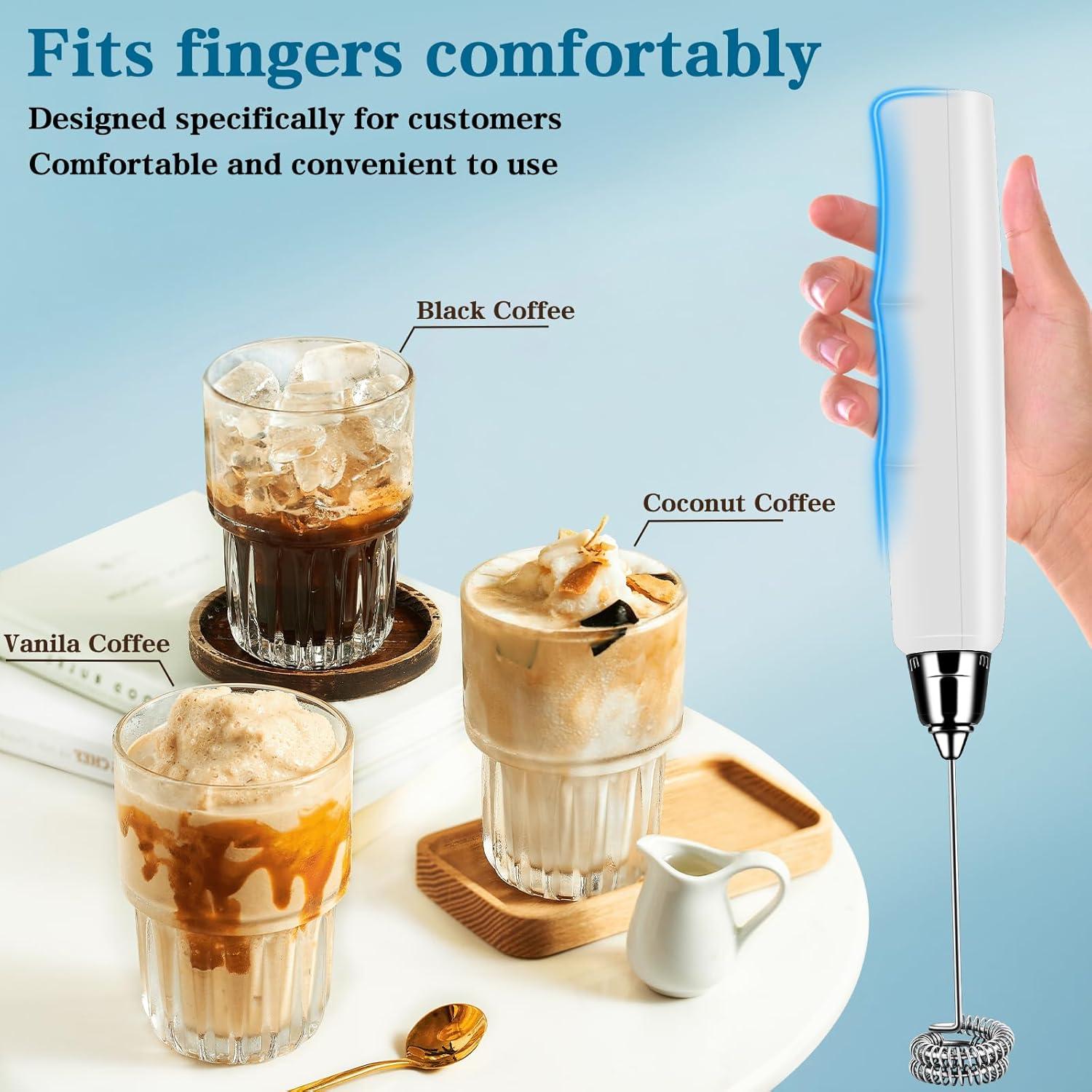 Silver Rechargeable Handheld Milk Frother with 3 Whisks