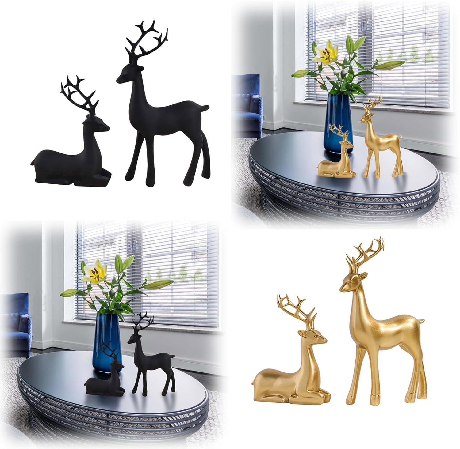 Kedshhgu 2 Pcs Small Reindeer Sculpture Resin Christmas Reindeer Elk Mini Xmas Deer Statue Animal Table Centerpiece for Home Living Room Office Decor