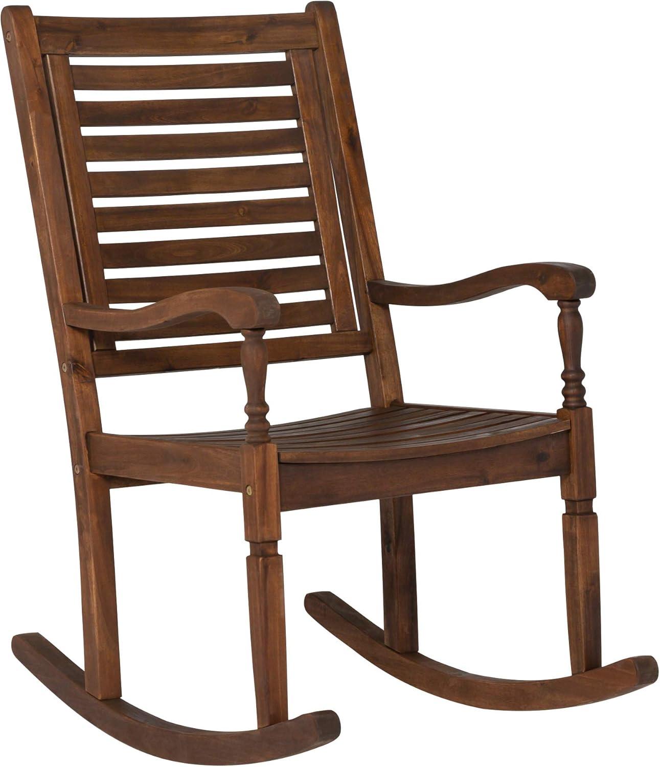 Walker Edison Solid Wood Outdoor Patio Rocking Chair, Dark Brown