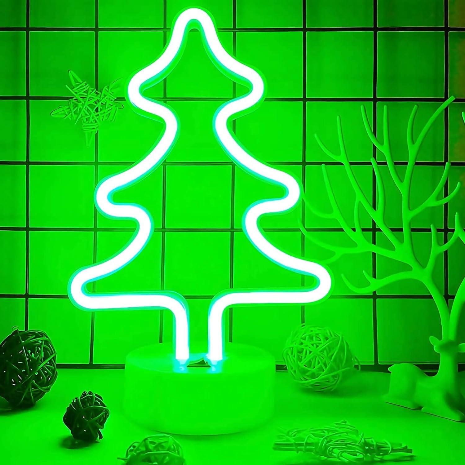 Green Neon Christmas Tree Light with Removable Base