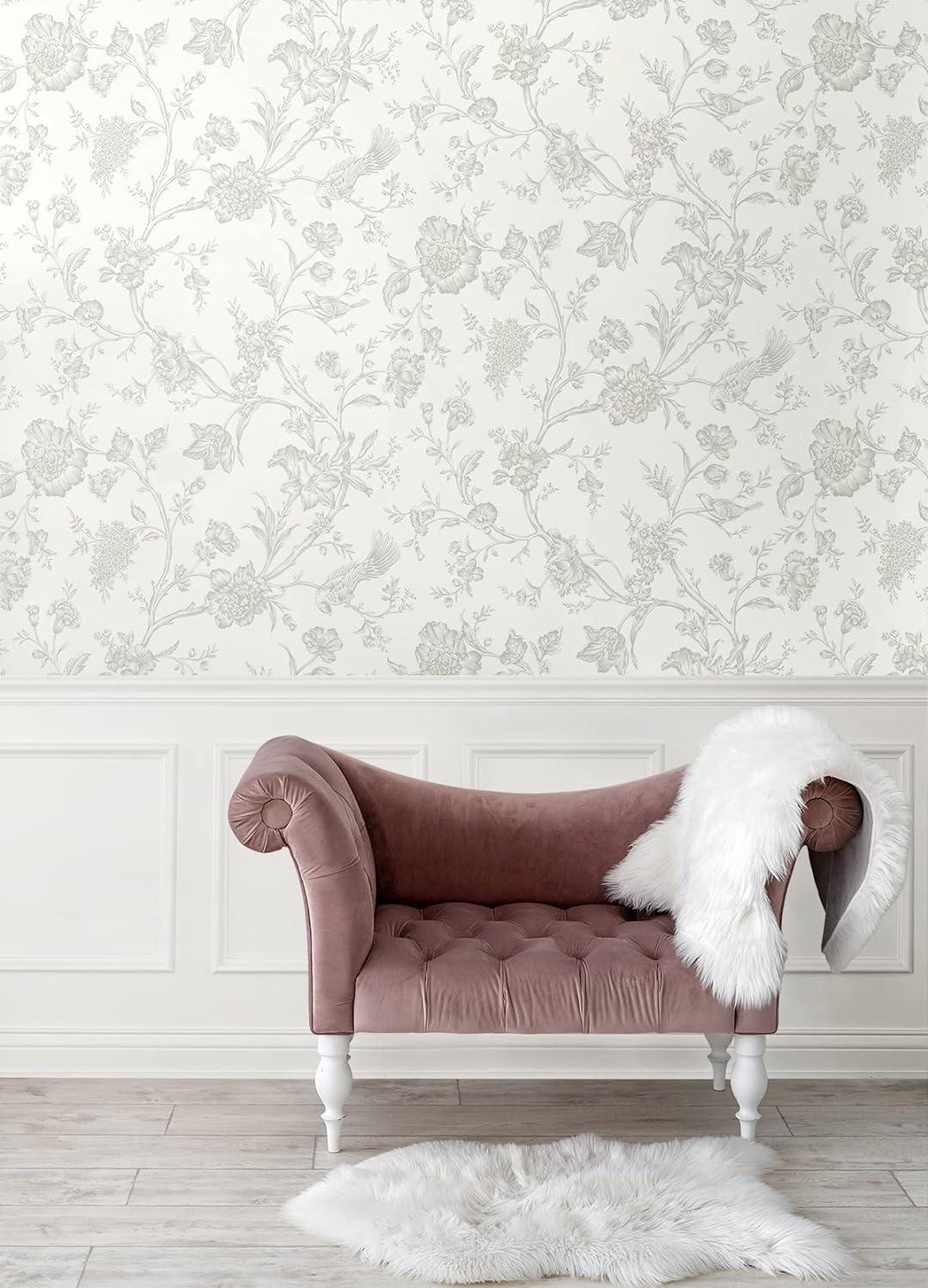 NextWall Harbor Mist Jasmine Chinoiserie Peel and Stick Wallpaper