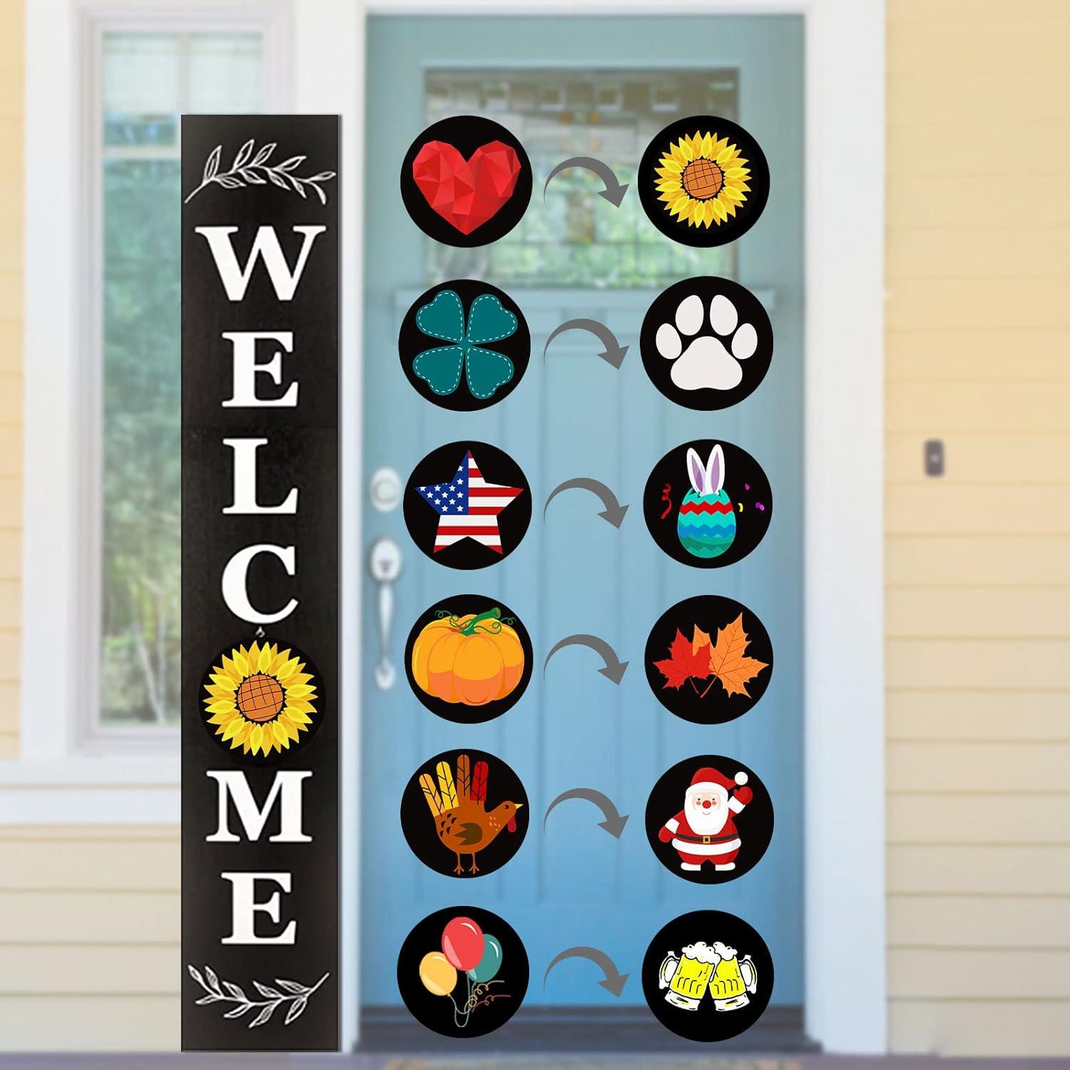 LOTKEY Interchangeable Welcome Sign for Front Porch Standing