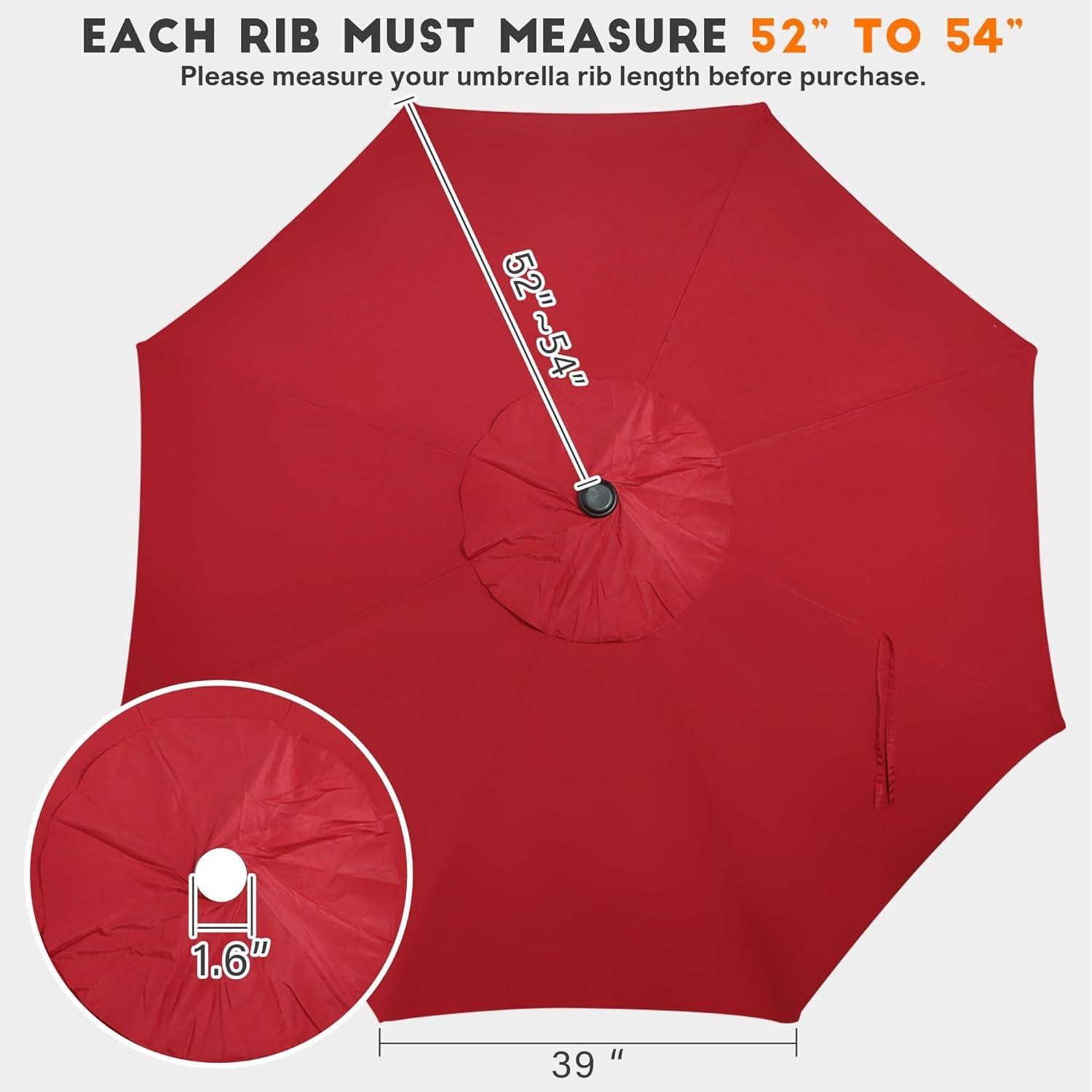 WLAGOOD 9' Patio Outdoor Table Market Yard Umbrella Replacement Top Cover with 8 Ribs, 9ft Canopy,Canopy Garden Umbrella Outdoor Stall Umbrella Beach Sun Umbrella Replacement Cloth