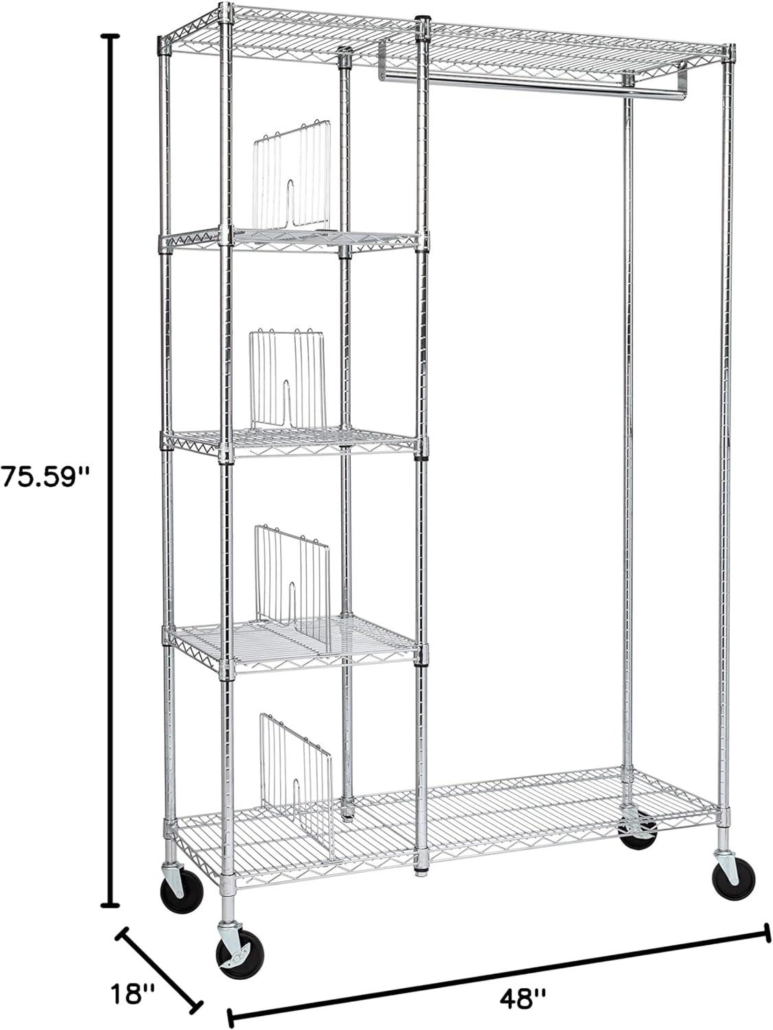 Chrome Heavy-Duty Portable Wire Shelving Unit with Garment Rack