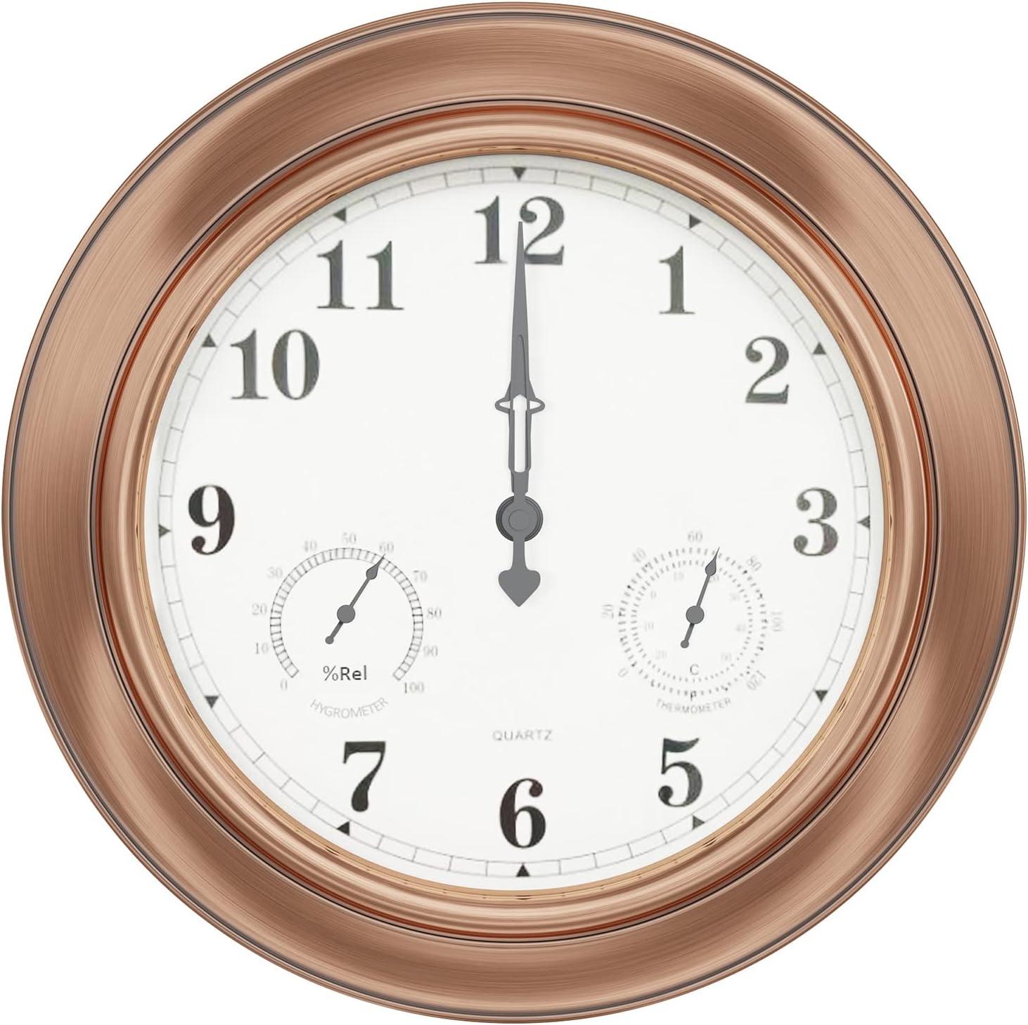Pure Garden Indoor Outdoor Clock Thermometer Combo - 18-Inch Waterproof Outdoor Wall Clock with Temperature and Humidity by Pure Garden