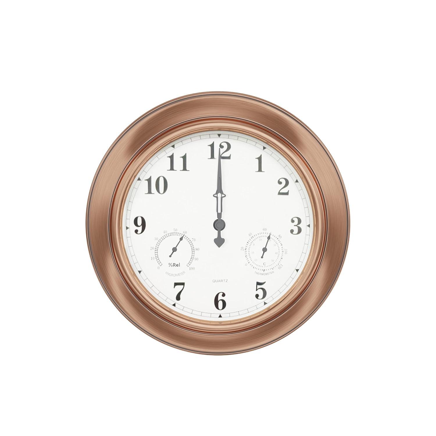 Pure Garden Indoor Outdoor Clock Thermometer Combo - 18-Inch Waterproof Outdoor Wall Clock with Temperature and Humidity by Pure Garden