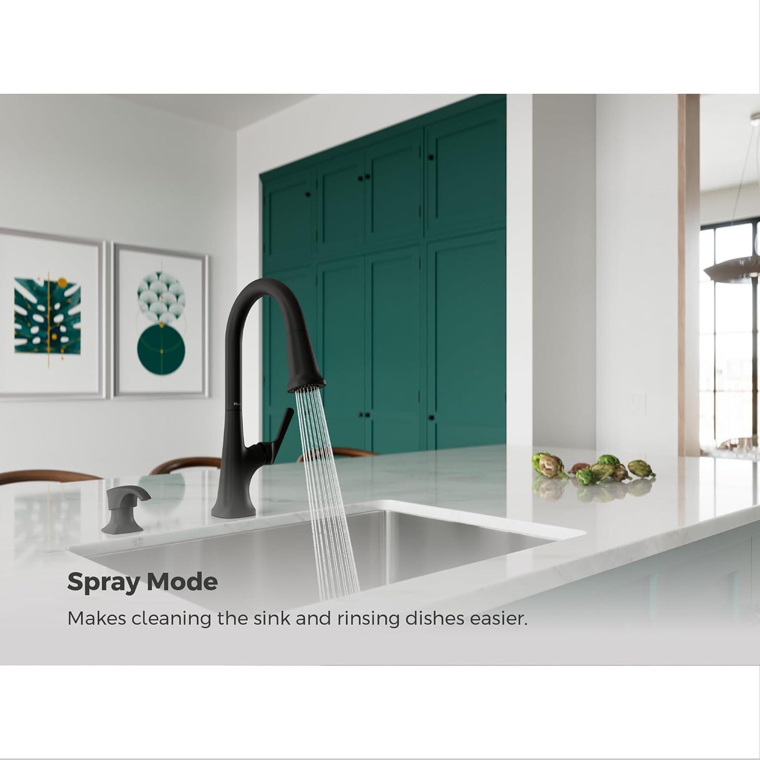 Pfister Ridgeline Kitchen Faucet with Pull Down Sprayer and Soap Dispenser, Single Handle, High Arc, NSF Certified, Spot Defense Matte Black Finish, F5297RGSDB