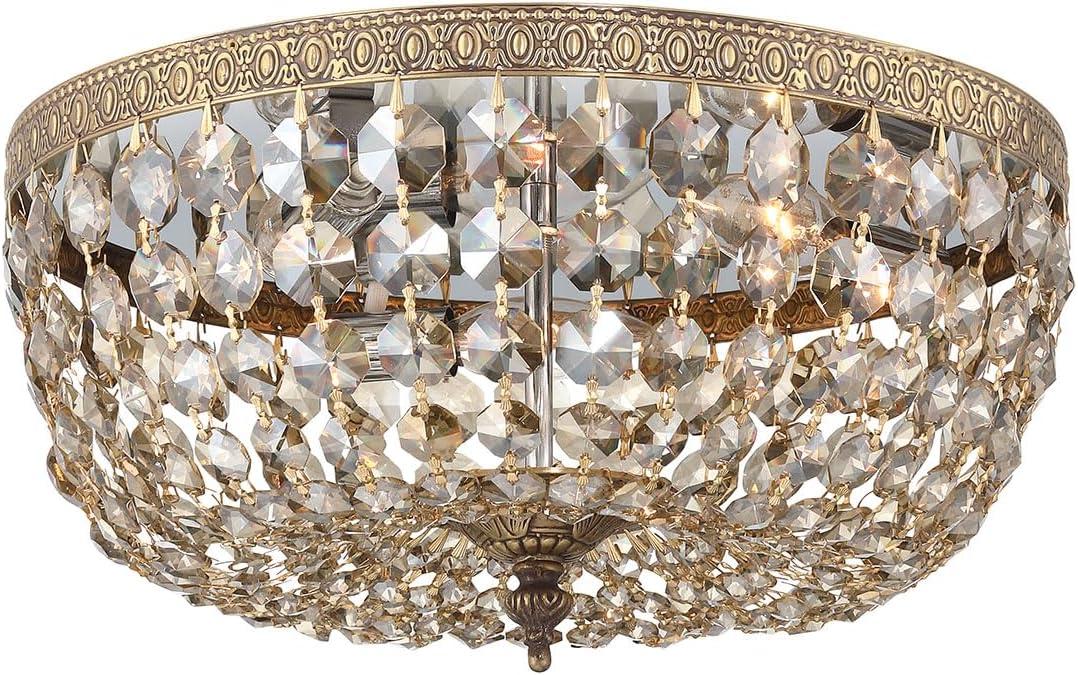 Olde Brass 3-Light Flush Mount with Golden Teak Crystal