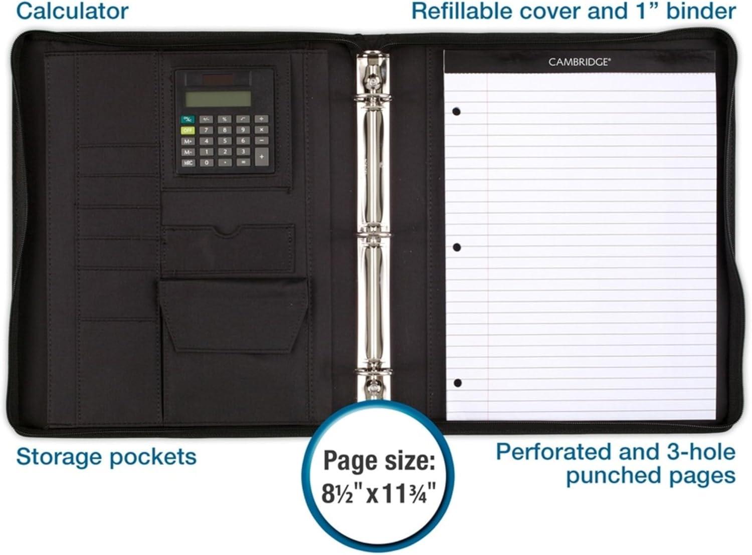 " Mead - Cambridge City Zipper Binder, Microfiber, 12.75"" x 11"", (Assorted Colors)", black