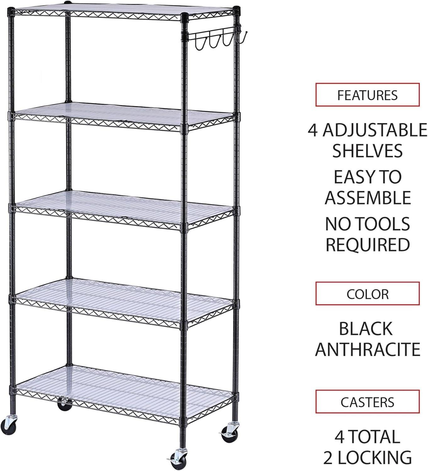 GEROBOOM 5- Wire Shelving Kit with Casters and  Liners  36w x 18d x 72h  Black Anthracite