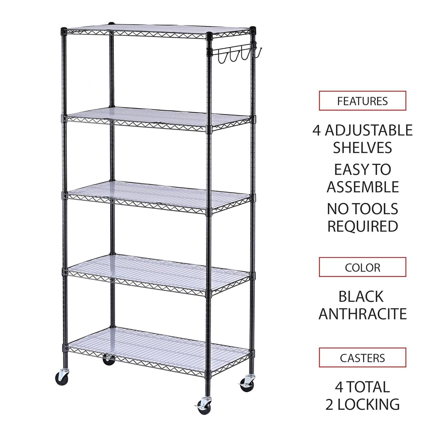 GEROBOOM 5- Wire Shelving Kit with Casters and  Liners  36w x 18d x 72h  Black Anthracite