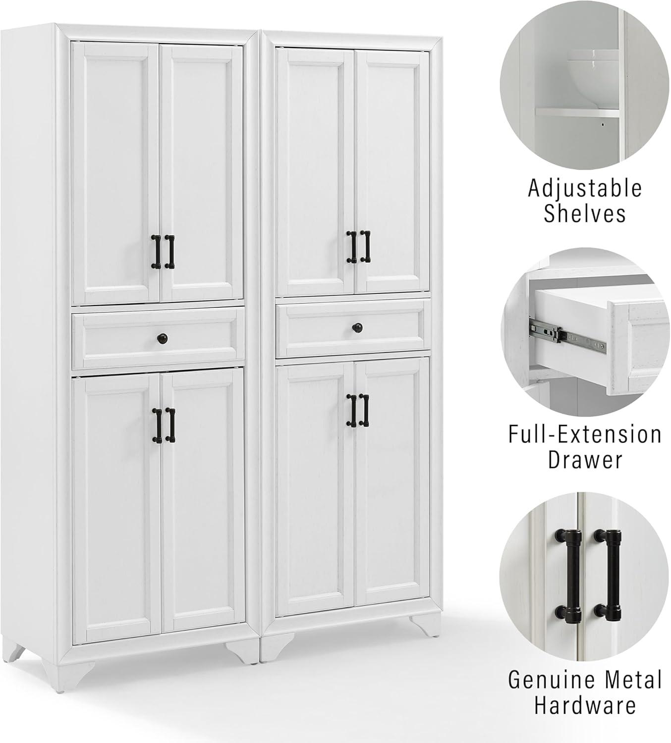 Crosley Furniture Tara 2-Piece Pantry Storage Cabinet Set with Shelves, Kitchen, Dining, or Laundry Room