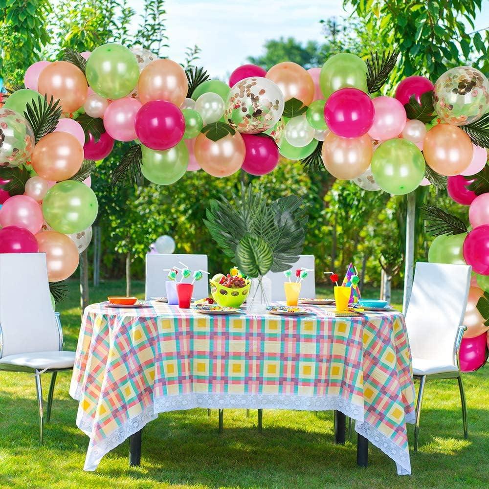 78 Pieces 7 Kinds Artificial Tropical Leaf Jungle Leaves Plant Safari Leaves Decorations for Hawaiian Party Decorations Beach Birthday Luau Party Decorations